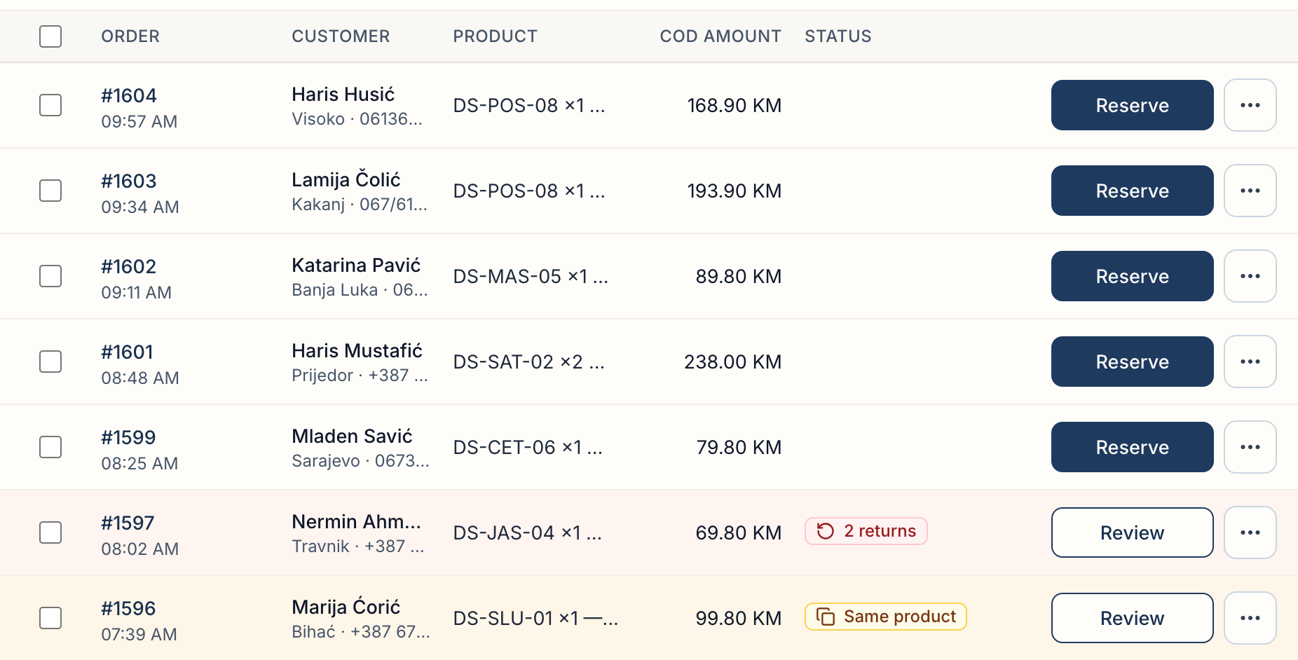 Order rows with flags in the Status column