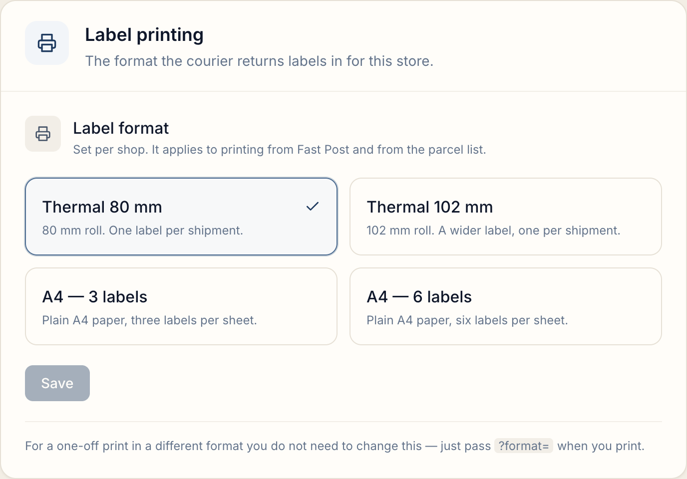 Label format choice in Settings